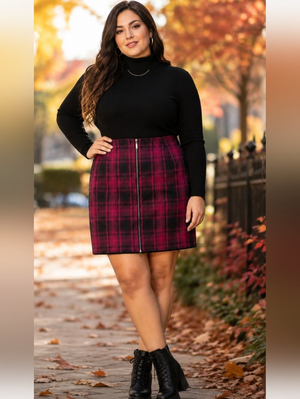 Torrid Size 12 Pimk Black Plaid Zip Front Mini Skirt Fall Punk